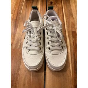 Lacoste White Leather Casual Sneakers with Green Heel Tab